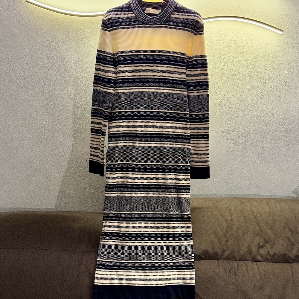 Tory Burch Navy and Cream Stripe Knit Polo Dress